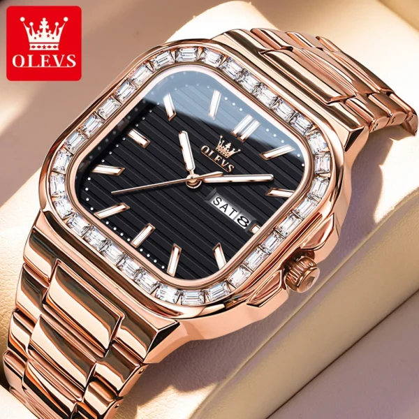 OLEVS Men's Watches Textured Stainless steel Strap Diamond Date Calendar Dial Elegant Luxury Nautilus Series Watch for Men NEW - Image 8