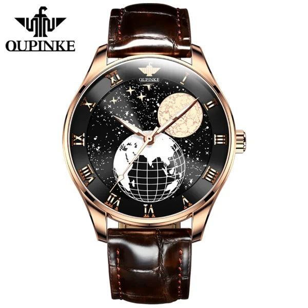 OUPINKE 3177 Moon Phase Man Watch High-end Import Jappan Automatic Movement Mechanical Men's Watches Leather Strap Luxury Watch - Image 9