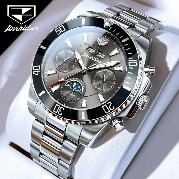 JSDUN 8931 Men's Watch Luxury Brand Men's Automatic Mechanical Watch Classic Stainless Steel Waterproof Lunar Phase Men's Watch - Image 11