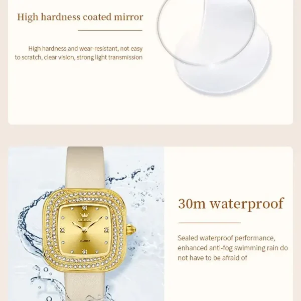 OLEVS 5512 Women Watch Luxury Diamond Square Dial Elegant Comfortable Waterproof Leather Strap Fashion Brand Women Quartz Watch - Image 6