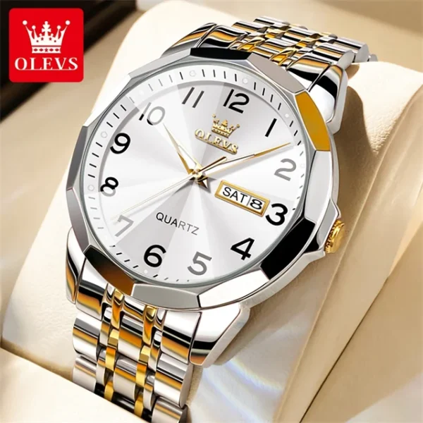 OLEVS 9970 Luxury Couple Watch Men Women Stainless Steel Waterproof Calendar Wristwatch Digital Dial Rhombus Mirror Lovers Watch - Image 26