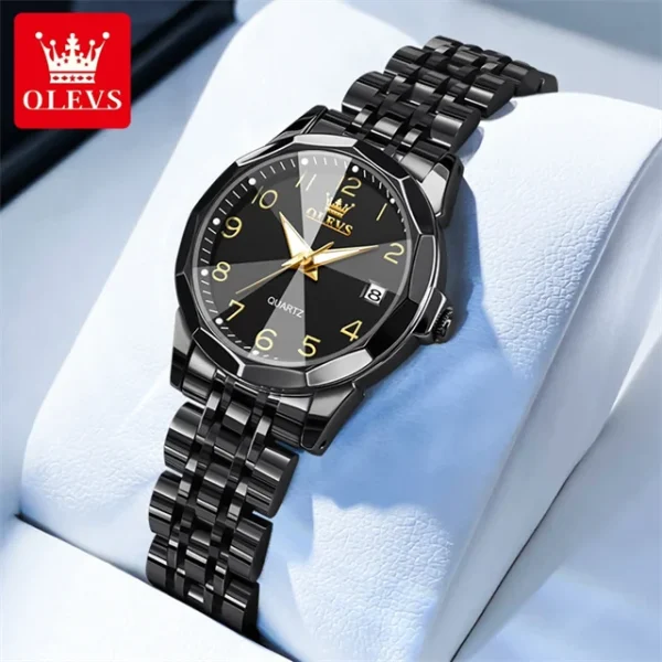 OLEVS 9970 Luxury Couple Watch Men Women Stainless Steel Waterproof Calendar Wristwatch Digital Dial Rhombus Mirror Lovers Watch - Image 17