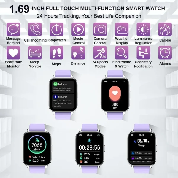 Jxrev Smart Watch | Ultra-Thin 1.69'' Touch Fitness Tracker for Men & Women - Image 2