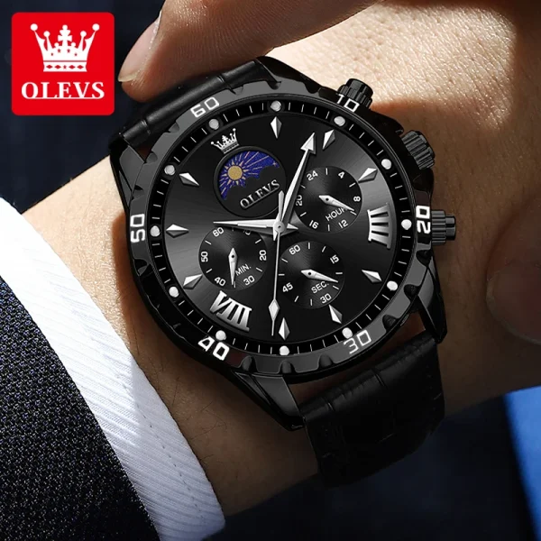 OLEVS 2949 Chronograph Sports Men's Watches Moon Phase Waterpoof Luminous Original Quartz Watch Man Fashion Luxury Watch for Men - Image 4