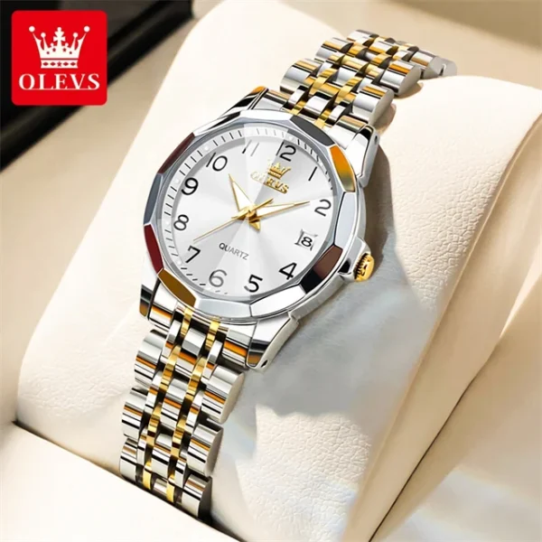 OLEVS 9970 Luxury Couple Watch Men Women Stainless Steel Waterproof Calendar Wristwatch Digital Dial Rhombus Mirror Lovers Watch - Image 19