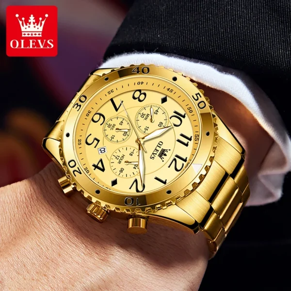 OLEVS Original 48mm Big Dial Men's Watches Multifunctional Calendar Stainless steel Gold Wristwatch Luxury Brand Watch for Men - Image 3