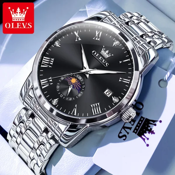 OLEVS 3656 Men Watch Fashion Original Waterproof Luminous Calendar Moon Phase Business Watch Trend Luxury Brand Men Quartz Watch - Image 9