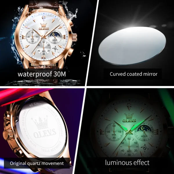 OLEVS 3609 Men’s Watch | Multifunctional Waterproof Quartz Watch | Luminous Luxury Brand Montre Homme - Image 5