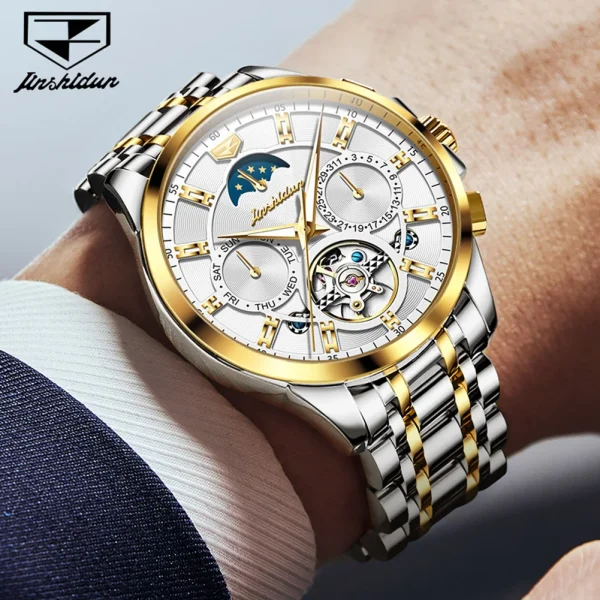 JSDUN 8945 Original Men's Automatic Mechanical Watch Fashion Tourbillon Skeleton Waterproof Calendar Luxury Brand Men's Watch - Image 2