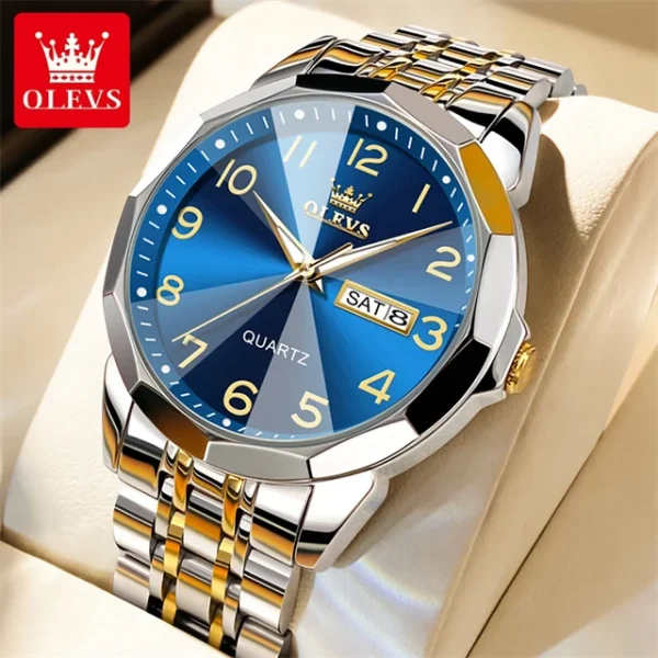 OLEVS 9970 Luxury Couple Watch Men Women Stainless Steel Waterproof Calendar Wristwatch Digital Dial Rhombus Mirror Lovers Watch - Image 22