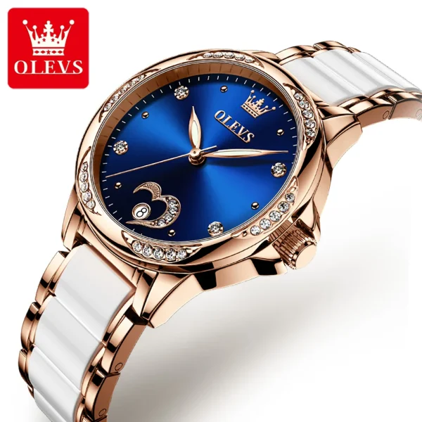 OLEVS 6631 Top Original Automatic Watch for Women Fashion Heart Design Diamond Bezel Ceramics Strap Ladies Mechanical Wristwatch - Image 9