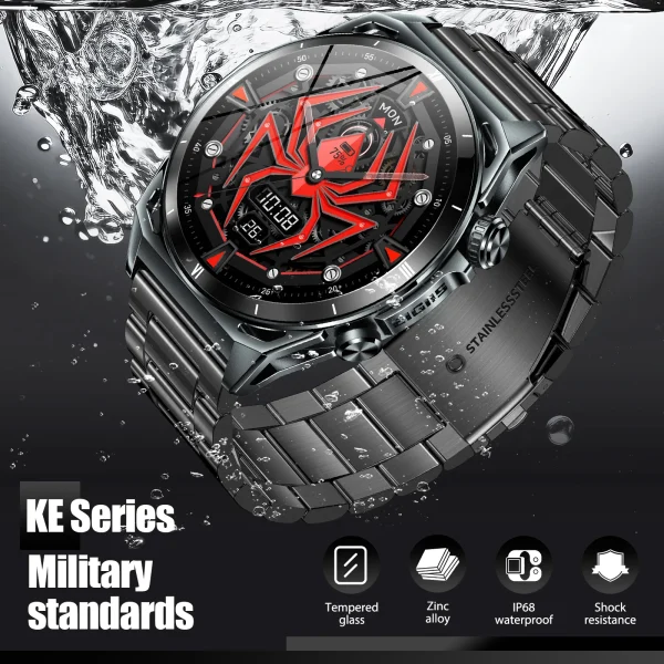 EIGIIS New Smart Watch KE6 1.43" AMOLED Display Men Black Sports Watch KE Series Bluetooth Call Health Monitor IP68 Waterproof - Image 4