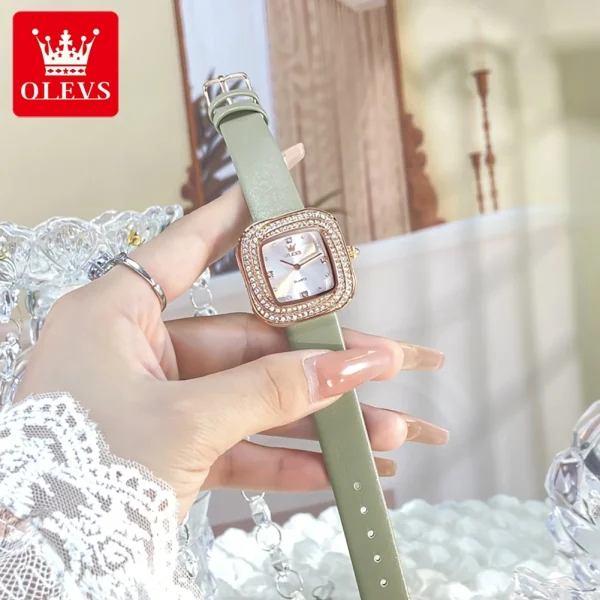 OLEVS 5512 Women Watch Luxury Diamond Square Dial Elegant Comfortable Waterproof Leather Strap Fashion Brand Women Quartz Watch - Image 2