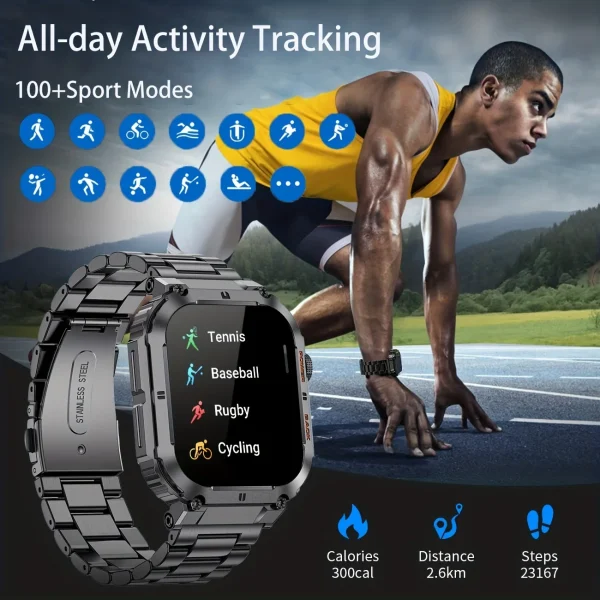 LIGE 1.96" Outdoor Sports Smartwatch for Men | Bluetooth Calling, Blood Oxygen Monitor, Waterproof Fitness Watch - Image 4