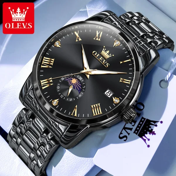 OLEVS 3656 Men Watch Fashion Original Waterproof Luminous Calendar Moon Phase Business Watch Trend Luxury Brand Men Quartz Watch - Image 7