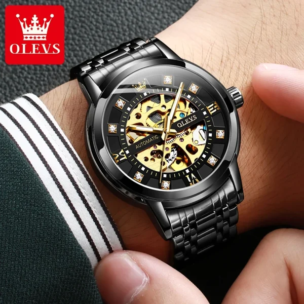 OLEVS 9901 Men's Watch Luxury Brand Skeleton Automatic Mechanical Watch Fashion Diamond Stainless Steel Waterproof Men's Watch - Image 4