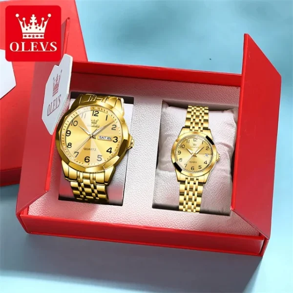 OLEVS 9970 Luxury Couple Watch Men Women Stainless Steel Waterproof Calendar Wristwatch Digital Dial Rhombus Mirror Lovers Watch - Image 11