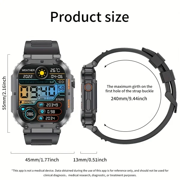 LIGE 1.96" Outdoor Sports Smartwatch for Men | Bluetooth Calling, Blood Oxygen Monitor, Waterproof Fitness Watch - Image 6