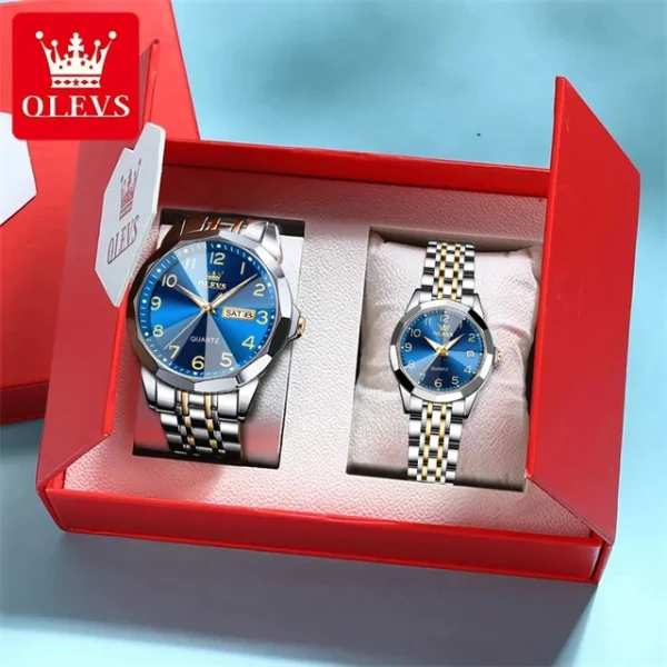 OLEVS 9970 Luxury Couple Watch Men Women Stainless Steel Waterproof Calendar Wristwatch Digital Dial Rhombus Mirror Lovers Watch - Image 7