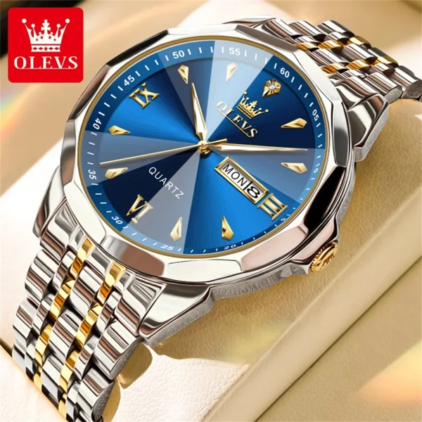 OLEVS Luxury Fashion Original Men's Watches Waterproof Stainless Steel Quartz Watch for Male Dual Calendar Luminous Wristwatch - Image 7