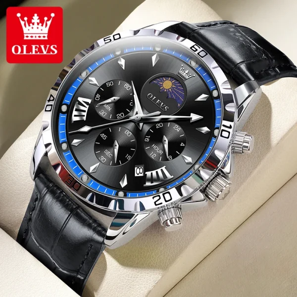 OLEVS 2949 Chronograph Sports Men's Watches Moon Phase Waterpoof Luminous Original Quartz Watch Man Fashion Luxury Watch for Men - Image 12