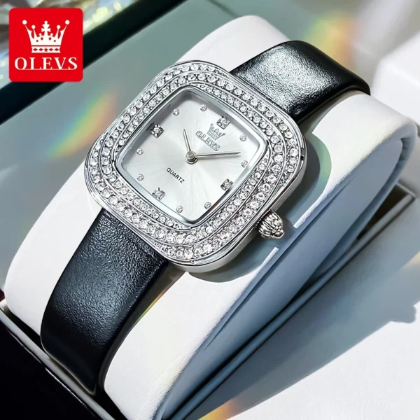 OLEVS 5512 Women Watch Luxury Diamond Square Dial Elegant Comfortable Waterproof Leather Strap Fashion Brand Women Quartz Watch - Image 8