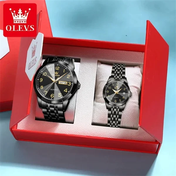 OLEVS 9970 Luxury Couple Watch Men Women Stainless Steel Waterproof Calendar Wristwatch Digital Dial Rhombus Mirror Lovers Watch - Image 10