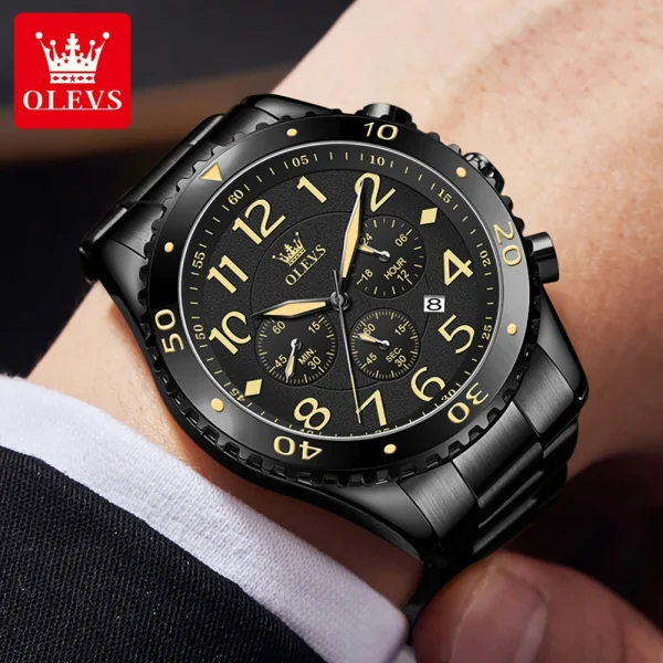 OLEVS Original 48mm Big Dial Men's Watches Multifunctional Calendar Stainless steel Gold Wristwatch Luxury Brand Watch for Men - Image 4