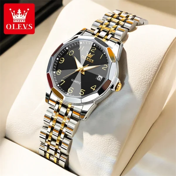 OLEVS 9970 Luxury Couple Watch Men Women Stainless Steel Waterproof Calendar Wristwatch Digital Dial Rhombus Mirror Lovers Watch - Image 20