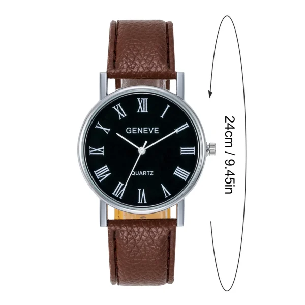 Simple Style Watch For Men Classic Leather Strap Stainless Steel Dial Bracelet Watch Creative Roman Calendar Business Wristwatch - Image 6