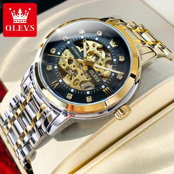 OLEVS 9901 Men's Watch Luxury Brand Skeleton Automatic Mechanical Watch Fashion Diamond Stainless Steel Waterproof Men's Watch - Image 8