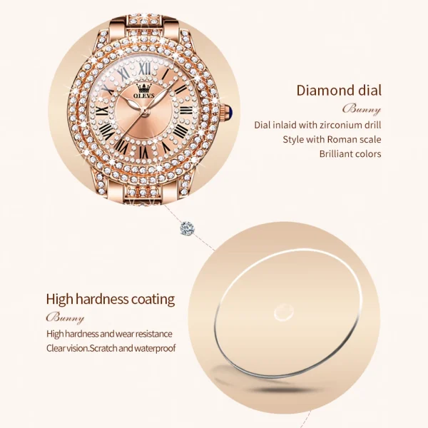 OLEVS 9943 Original Diamond Watch for Women Luxury Elegant Stainless steel Waterproof Quartz Wristwatch Fashion Ladies' Watches - Image 4