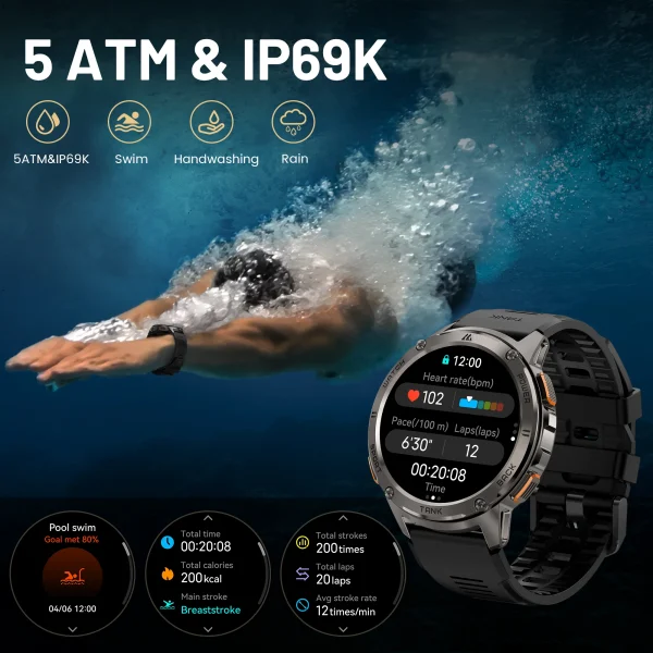 2024 Original KOSPET TANK T3 Smartwatches For Men Smart watch Women DIgital Military Sport Electronic Bluetooth Waterproof Watch - Image 3