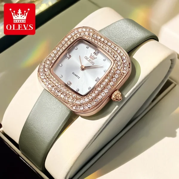 OLEVS 5512 Women Watch Luxury Diamond Square Dial Elegant Comfortable Waterproof Leather Strap Fashion Brand Women Quartz Watch - Image 7