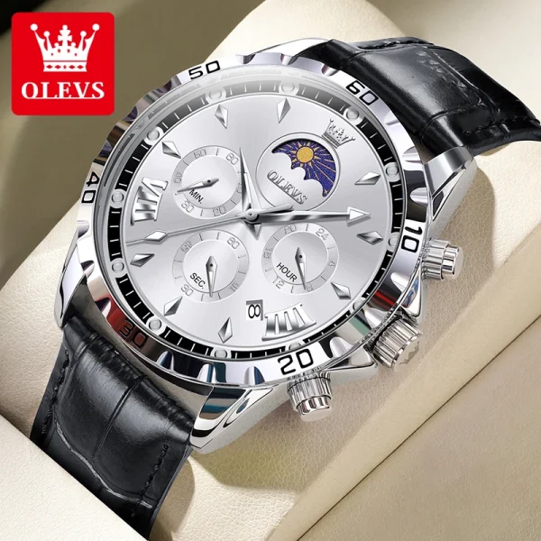 OLEVS 2949 Chronograph Sports Men's Watches Moon Phase Waterpoof Luminous Original Quartz Watch Man Fashion Luxury Watch for Men - Image 9