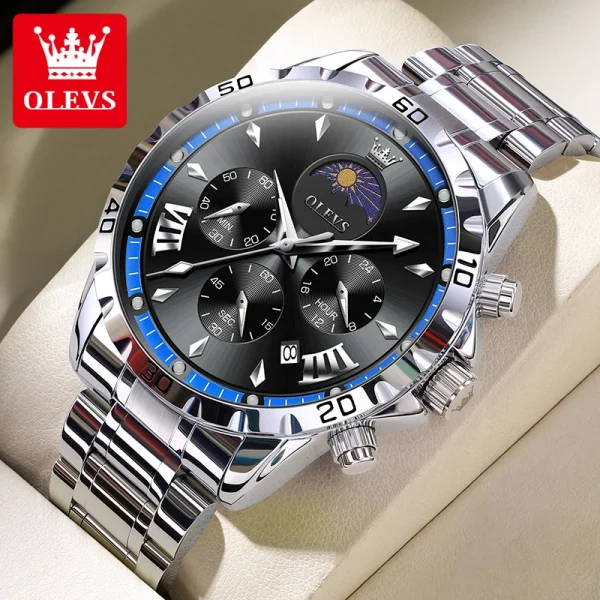 OLEVS 2949 Chronograph Sports Men's Watches Moon Phase Waterpoof Luminous Original Quartz Watch Man Fashion Luxury Watch for Men - Image 14