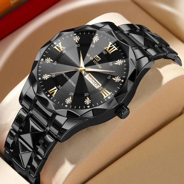 Men Watch Water Diamond Luxury Night Glow Double Calendar Quartz Movement 41mm Blue Gold Stainless Steel Fashion Business Watch - Image 11