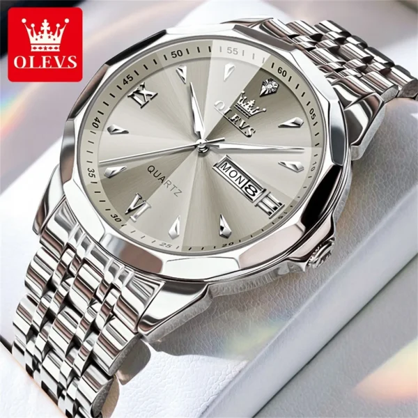 OLEVS Luxury Fashion Original Men's Watches Waterproof Stainless Steel Quartz Watch for Male Dual Calendar Luminous Wristwatch - Image 10