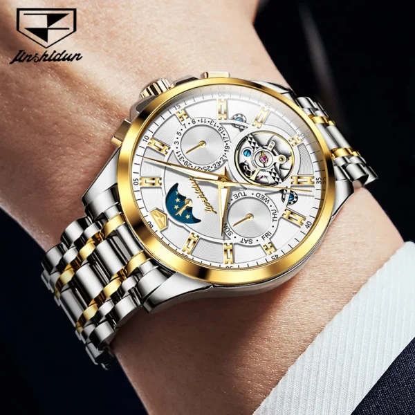 JSDUN 8945 Original Men's Automatic Mechanical Watch Fashion Tourbillon Skeleton Waterproof Calendar Luxury Brand Men's Watch - Image 3