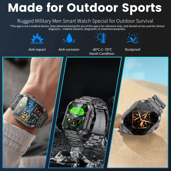 LIGE 1.96" Outdoor Sports Smartwatch for Men | Bluetooth Calling, Blood Oxygen Monitor, Waterproof Fitness Watch - Image 5