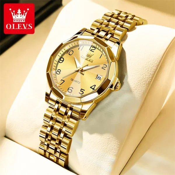 OLEVS 9970 Luxury Couple Watch Men Women Stainless Steel Waterproof Calendar Wristwatch Digital Dial Rhombus Mirror Lovers Watch - Image 14