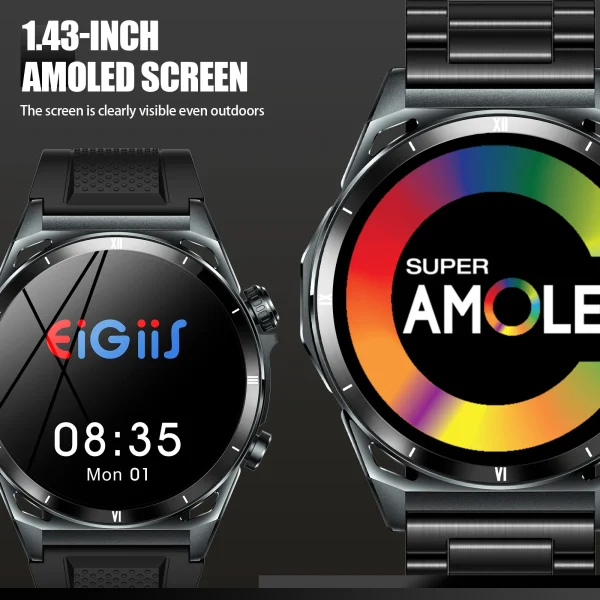 EIGIIS New Smart Watch KE6 1.43" AMOLED Display Men Black Sports Watch KE Series Bluetooth Call Health Monitor IP68 Waterproof - Image 3