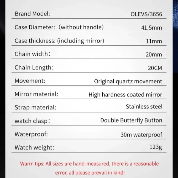 OLEVS 3656 Men Watch Fashion Original Waterproof Luminous Calendar Moon Phase Business Watch Trend Luxury Brand Men Quartz Watch - Image 6