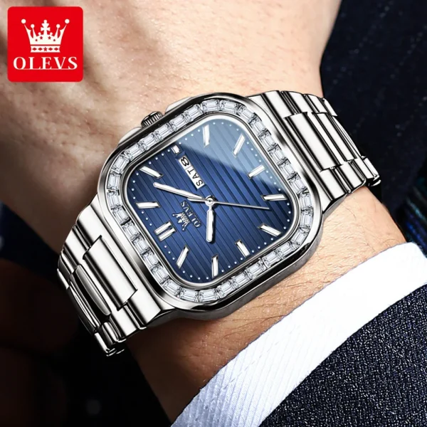 OLEVS Men's Watches Textured Stainless steel Strap Diamond Date Calendar Dial Elegant Luxury Nautilus Series Watch for Men NEW - Image 3