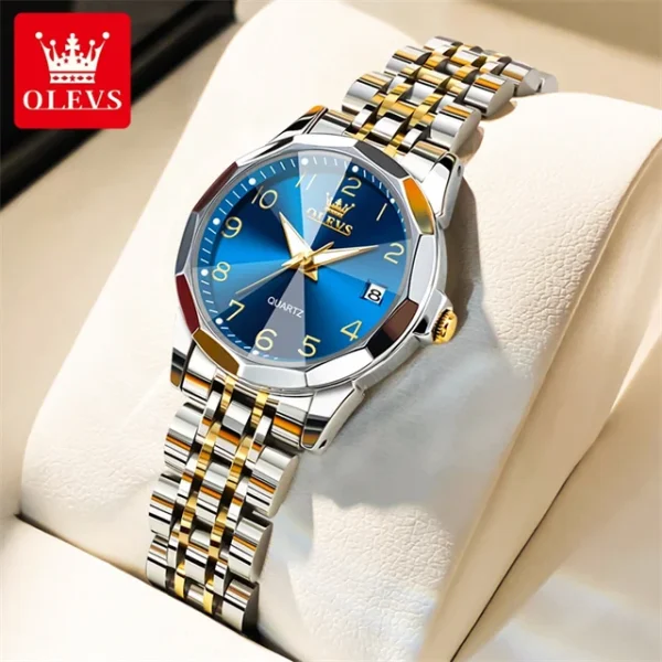 OLEVS 9970 Luxury Couple Watch Men Women Stainless Steel Waterproof Calendar Wristwatch Digital Dial Rhombus Mirror Lovers Watch - Image 21