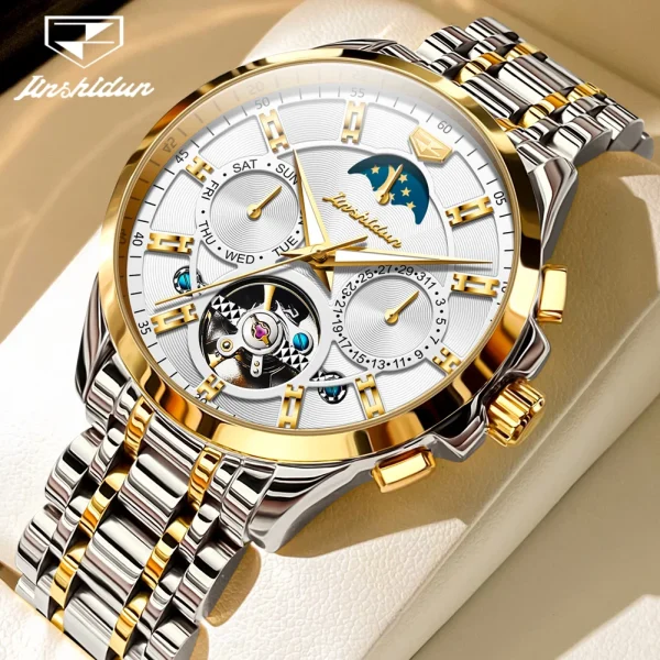 JSDUN 8945 Original Men's Automatic Mechanical Watch Fashion Tourbillon Skeleton Waterproof Calendar Luxury Brand Men's Watch - Image 10