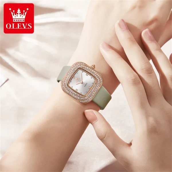 OLEVS 5512 Women Watch Luxury Diamond Square Dial Elegant Comfortable Waterproof Leather Strap Fashion Brand Women Quartz Watch - Image 3