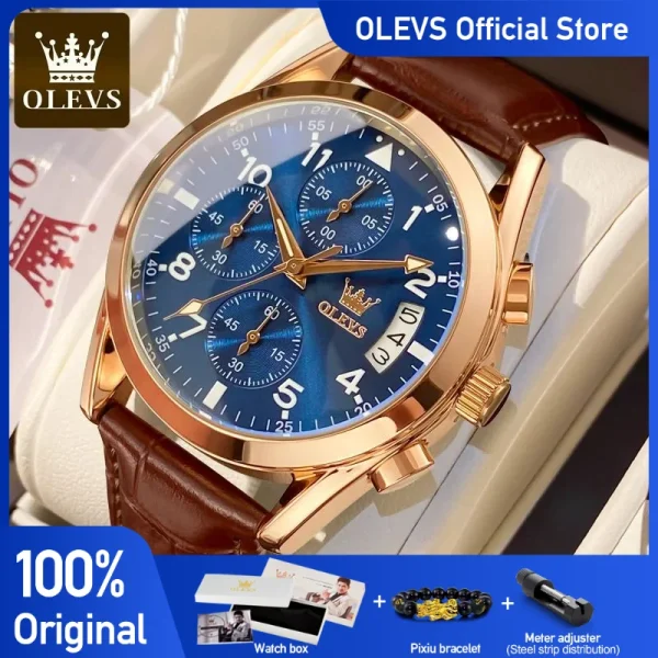 OLEVS Luxury Men's Watches Waterproof Luminous Quartz Wrist watch Leather Date Sports Top Brand Male Watch for Men Relogio