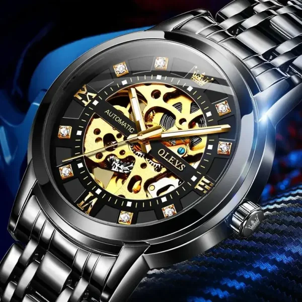 OLEVS 9901 Men's Watch Luxury Brand Skeleton Automatic Mechanical Watch Fashion Diamond Stainless Steel Waterproof Men's Watch - Image 2