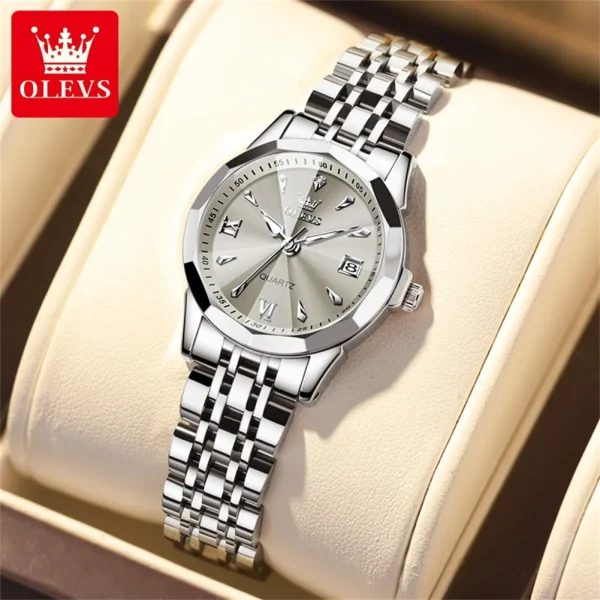 OLEVS 9998 Fashion Simple Women Quartz Watch Classic Rhombus Mirror Waterproof Double Calendar Watch Luxury Elegant Women Watch - Image 8